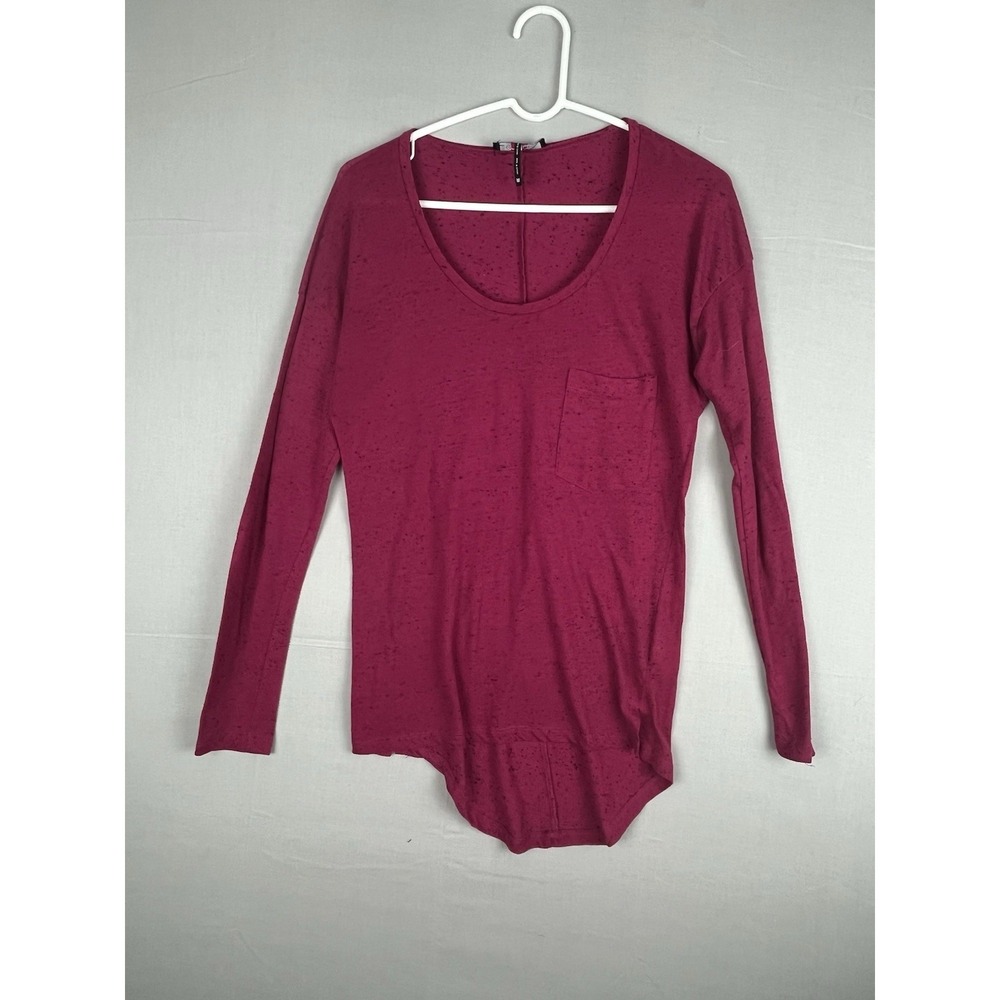 Energie Womens Top Medium Pink Long Sleeve Scoop Neck Pocket Stretch Shirt